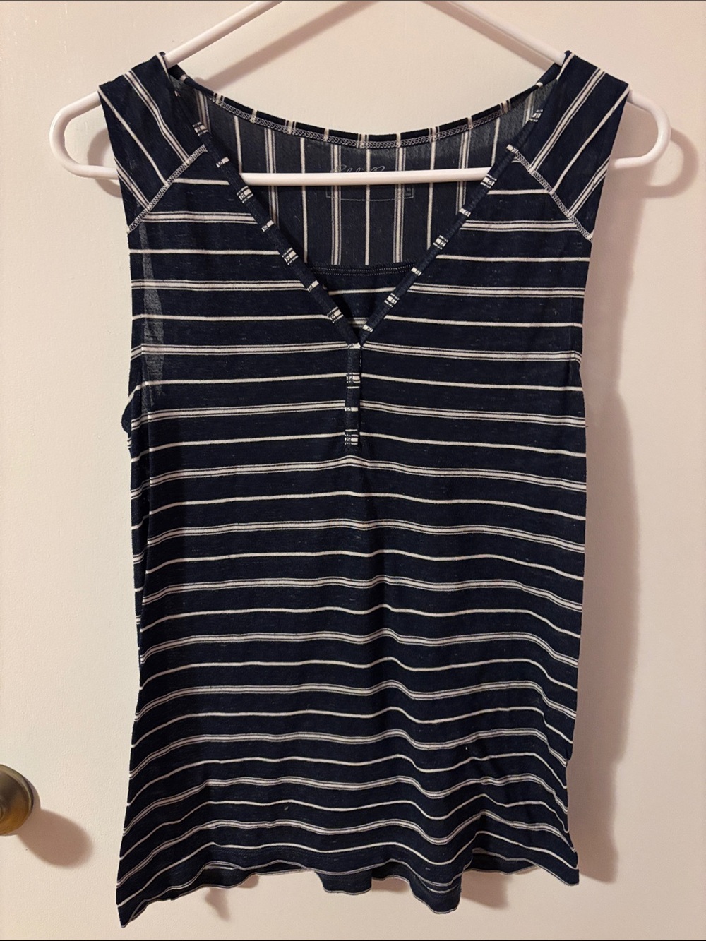 Eddie Bauer Navy and White Striped V-Neck Tank